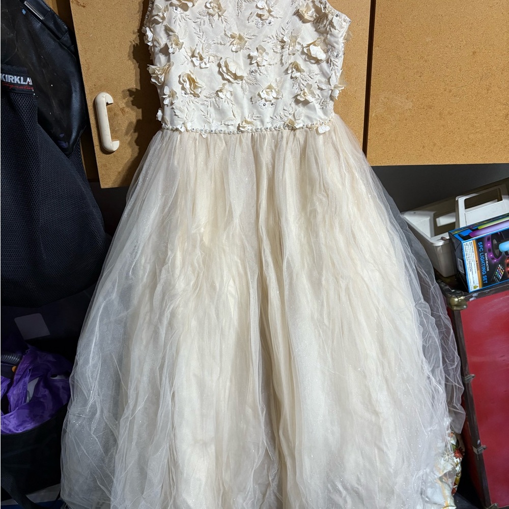 Elegant Ivory Cream formal Floral Dress